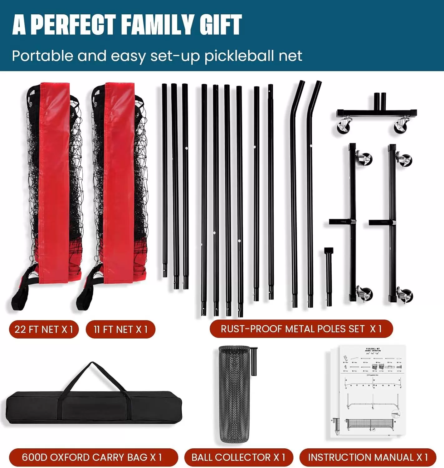 Rete da allenamento per pickleball 22x3 piedi