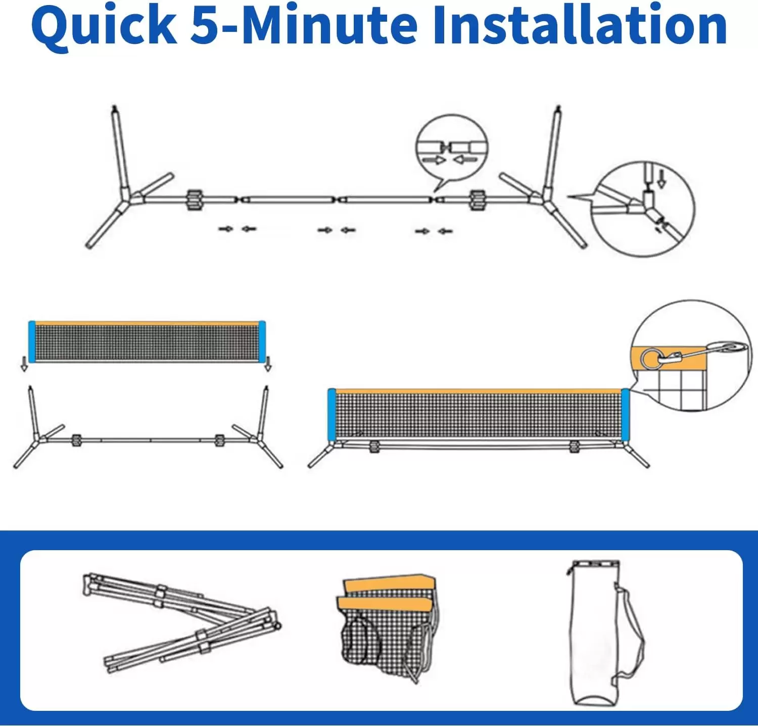 Rete da mini pickleball pieghevole