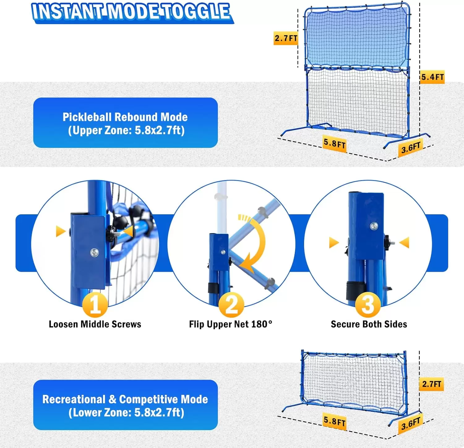 Campo da pickleball 2 in 1 con tubo in acciaio da 5,8*5,4 piedi
