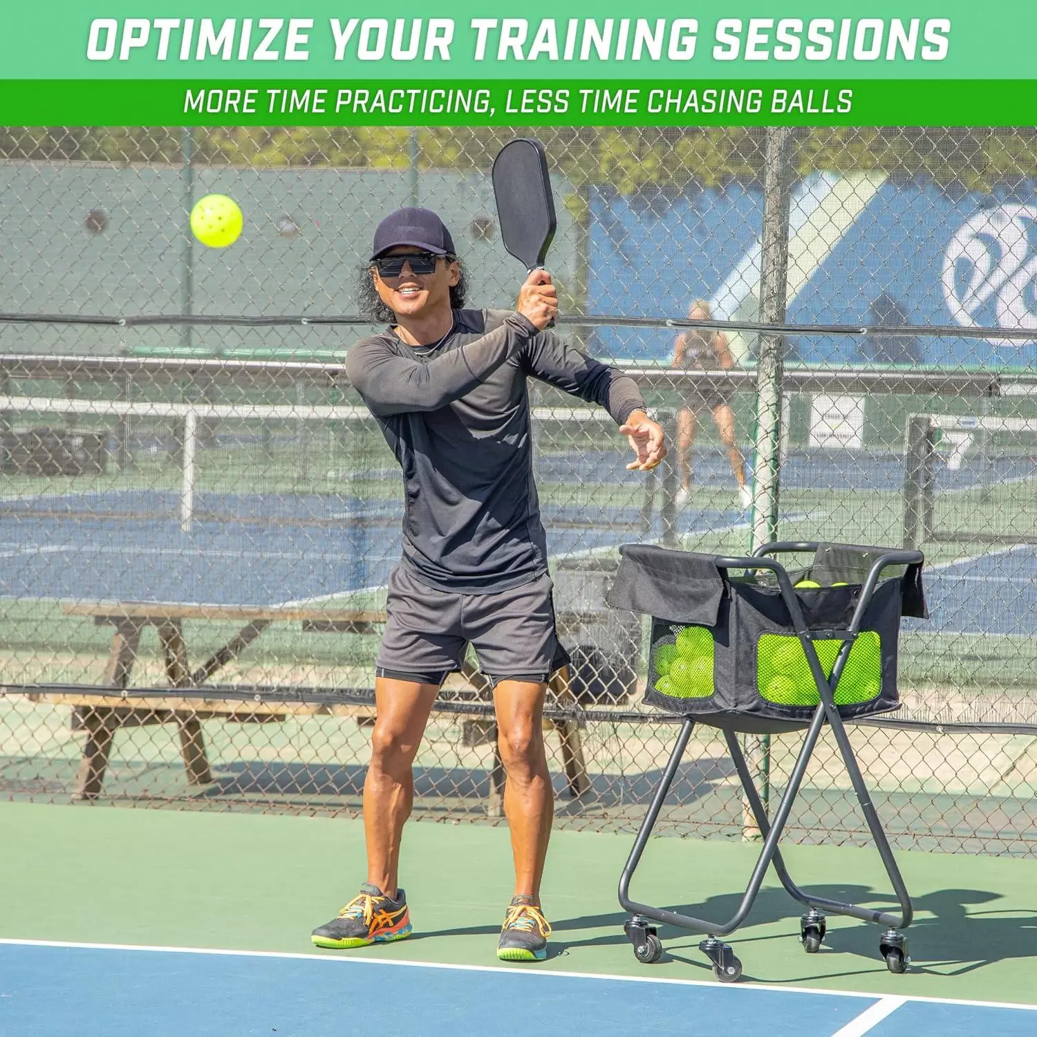 Carrello portaoggetti per allenamento di pickleball/tennis