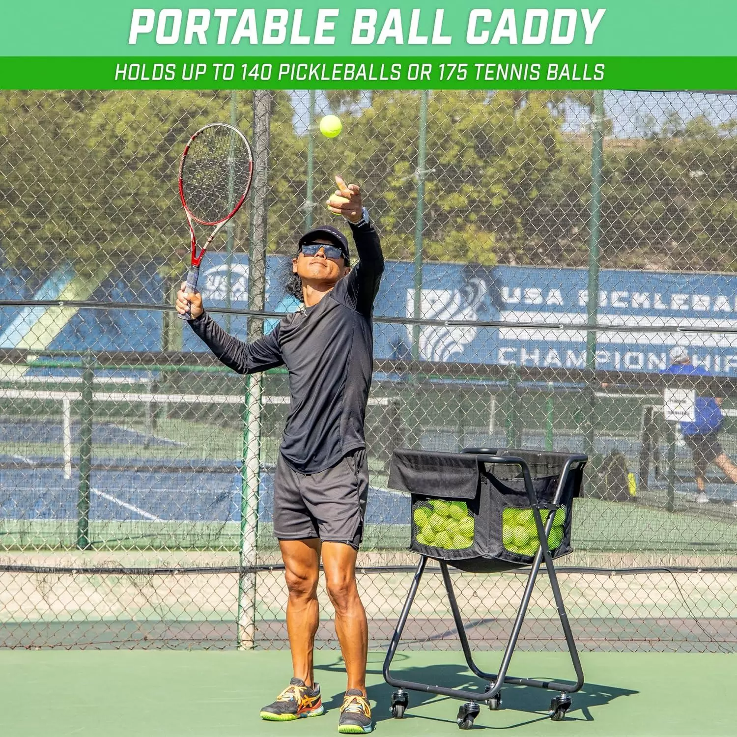 Carrello portaoggetti per allenamento di pickleball/tennis