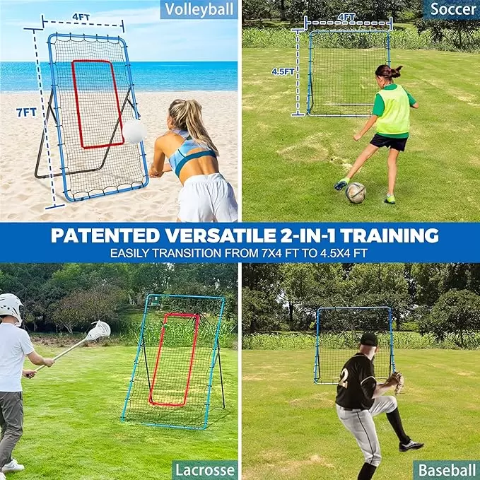 Rete di rimbalzo multisport convertibile in dimensioni 2-1