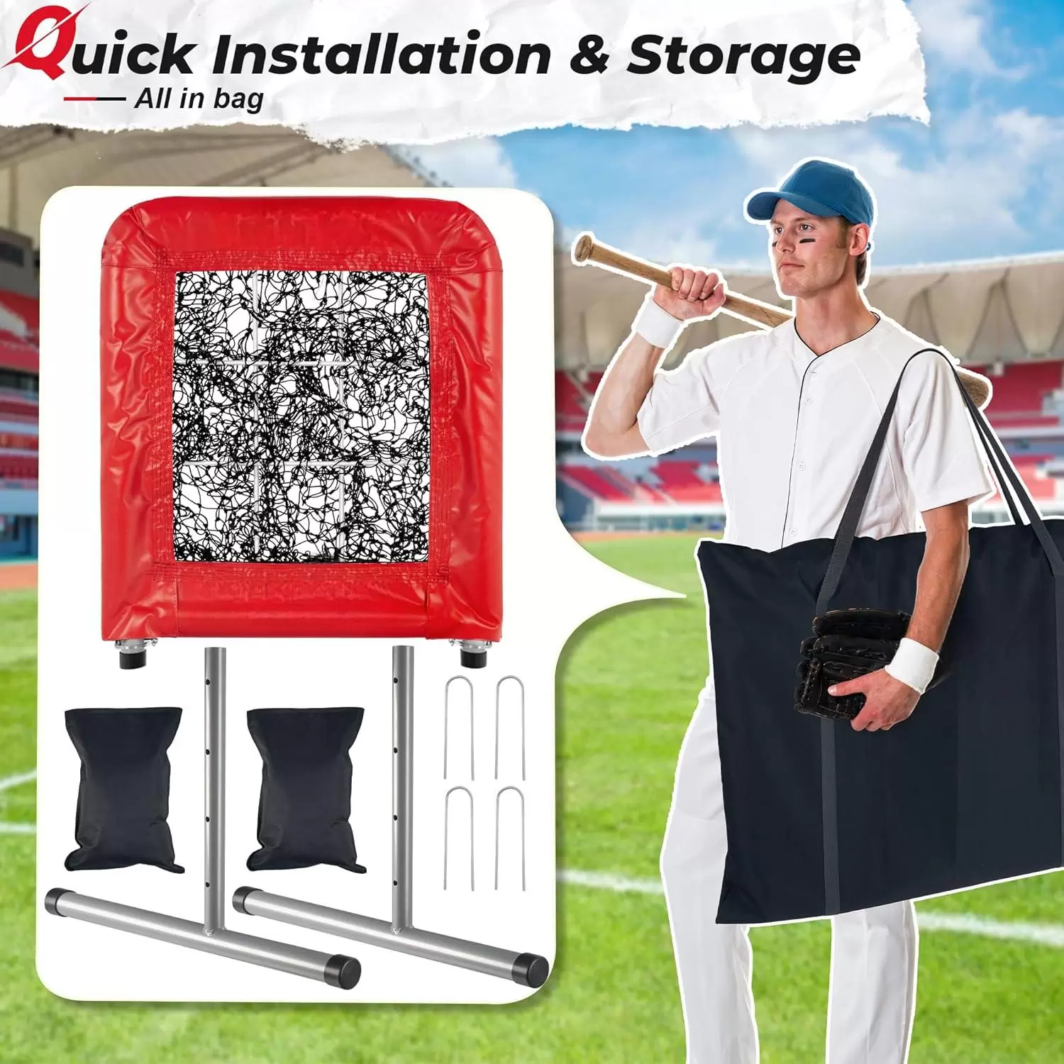 Rete da lancio per baseball e softball a 9 fori, stile professionale.